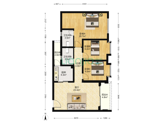 金马楼 3室1厅2卫 106平方