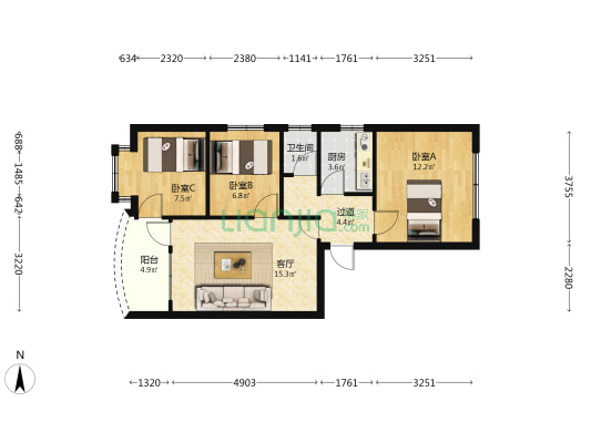 朝阳路16号 3室1厅1卫 76平方