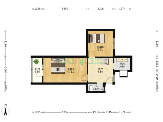 中山路517号 2室1厅1卫 58平方