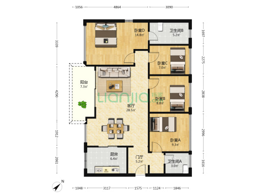 缙山府 4室1厅2卫 115平方