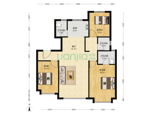 天保九如品筑怀义轩 3室1厅3卫 128平方