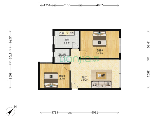 东方商住楼 2室1厅1卫 80平方