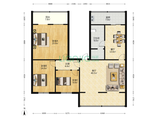 高新C区(深圳街) 3室2厅1卫 169平方
