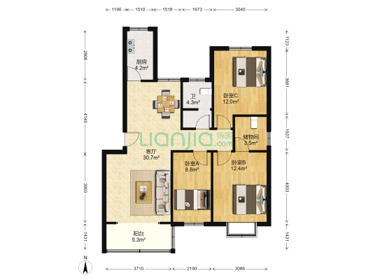 佳园星城 3室1厅1卫 100平方