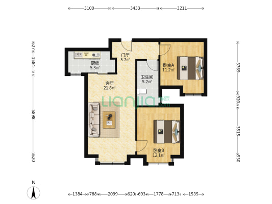 福晟公元乐府 2室1厅1卫 85平方