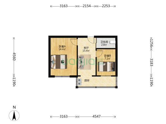 省计量院宿舍 2室1厅1卫 51平方