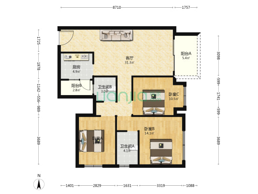 观潮起 3室1厅2卫 111平方