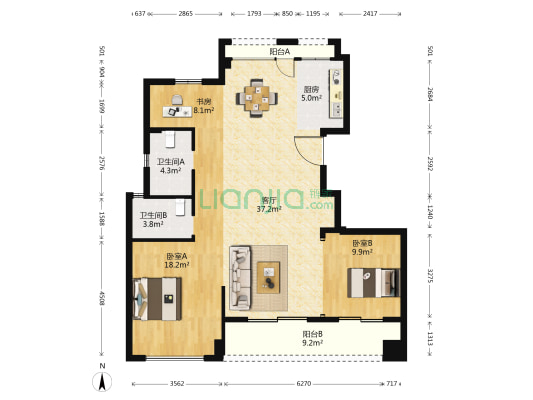新鸿未来城光璟雅苑 3室1厅2卫 126平方