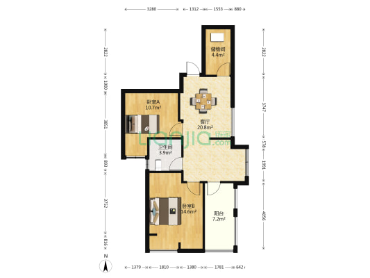 正荣润城 2室1厅1卫 66平方