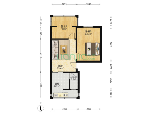 玉林北街68号 2室1厅1卫 58平方