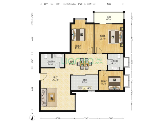 西光广场小区 3室2厅2卫 137平方