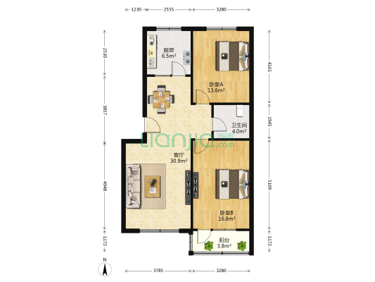 福源里 2室1厅1卫 93平方