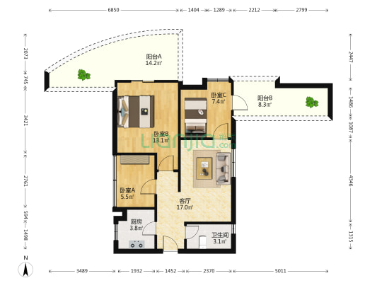 茂业德弘天下 3室1厅1卫 75平方