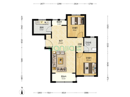 东岸彩苑 2室1厅1卫 94平方