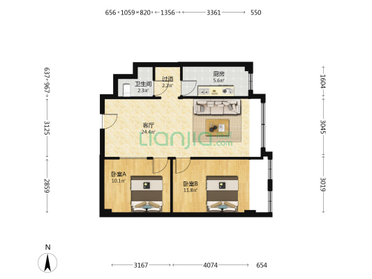 华府9号 2室1厅1卫 88平方