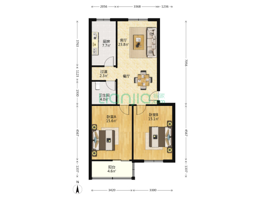 纺北坊 2室1厅1卫 89平方