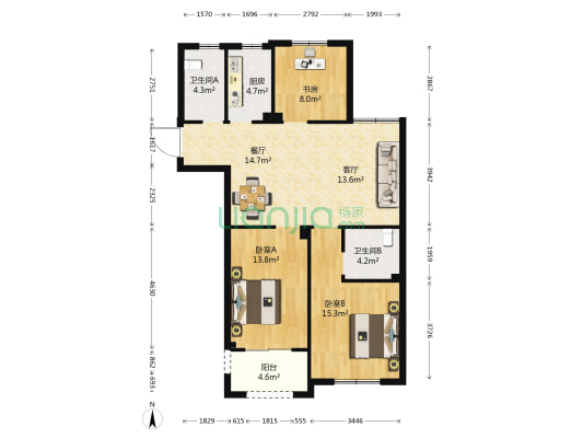 惠政丽都 3室2厅2卫 120平方