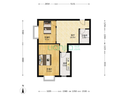 简单装修中间楼层两居室，看房方便价格可议-户型图
