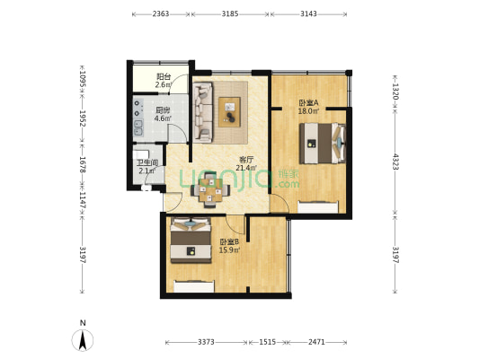 青西路4号 2室1厅1卫 71平方