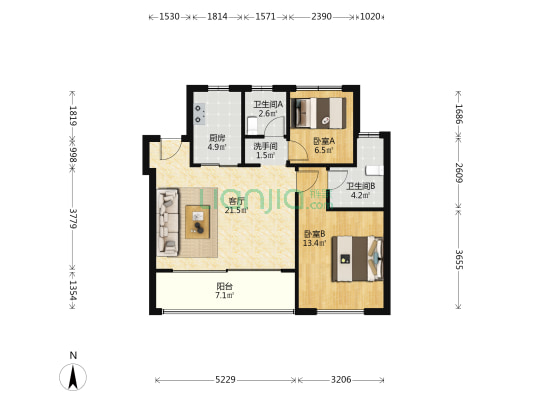 保亿湖风雅园 2室1厅3卫 84平方