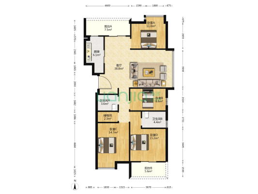 延川胜景公寓 4室1厅2卫 149平方