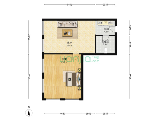 君康大厦 1室1厅1卫 89平方