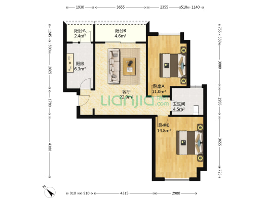 华林东苑 2室1厅1卫 85平方