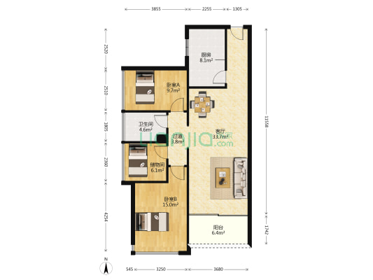 阳光圣菲 2室1厅1卫 103平方