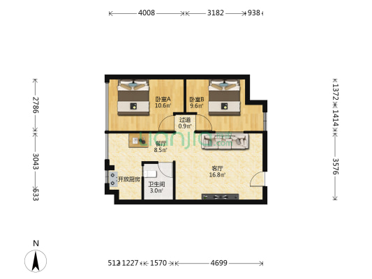 瑞成大厦 2室2厅1卫 57平方
