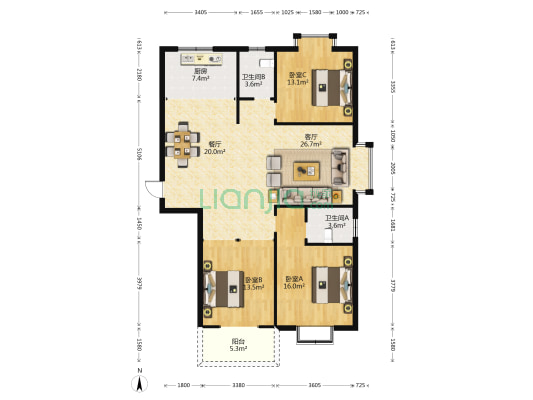 文昌苑 3室2厅2卫 132平方