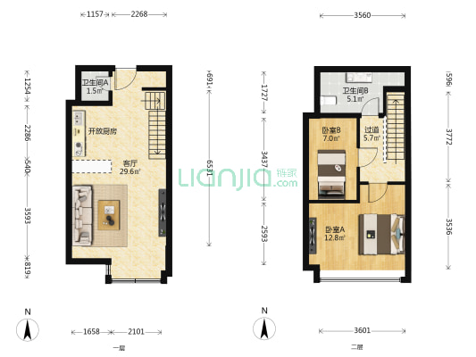 悦廷mini悦 2室1厅2卫 56平方