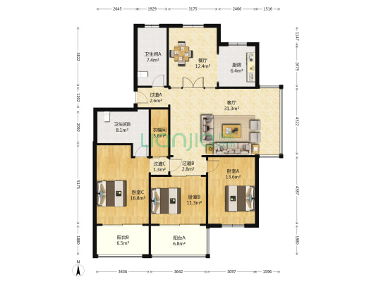 金海湾 3室2厅2卫 148平方