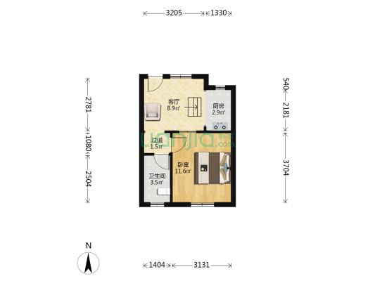 淮海西路189号 1室1厅1卫 38平方