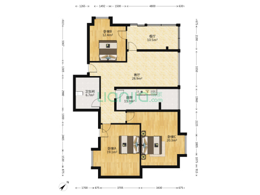 山茶园 3室2厅1卫 133平方