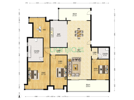 龙泊湾 3室1厅2卫 239平方