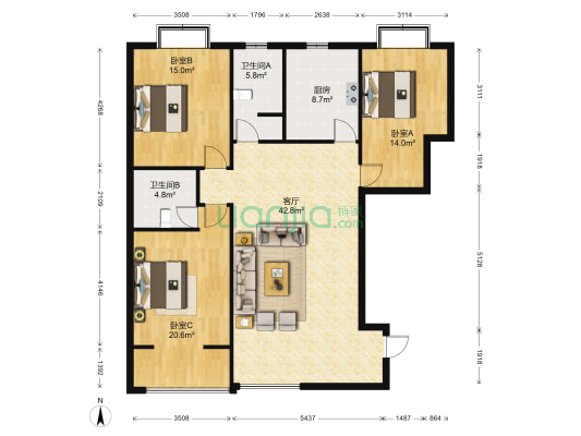 九龙湖福地阁 3室1厅2卫 141平方