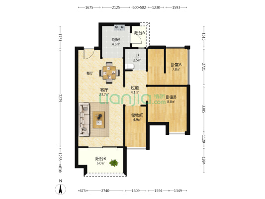 国深大信君澜湾 2室1厅1卫 90平方