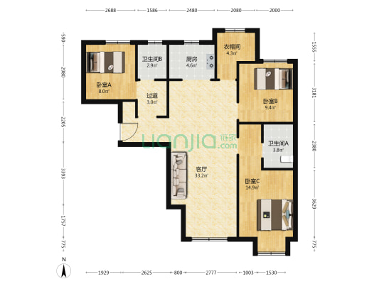 未来紫金山 3室1厅2卫 118平方