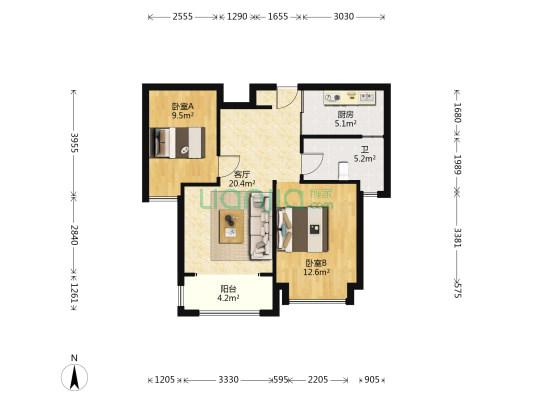 星河公馆 2室1厅1卫 82平方