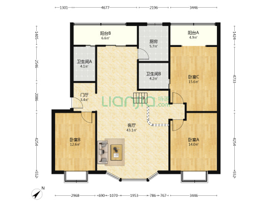 信合花园 3室1厅2卫 133平方