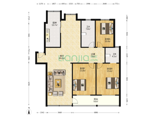 锦绣天华 3室1厅2卫 133平方