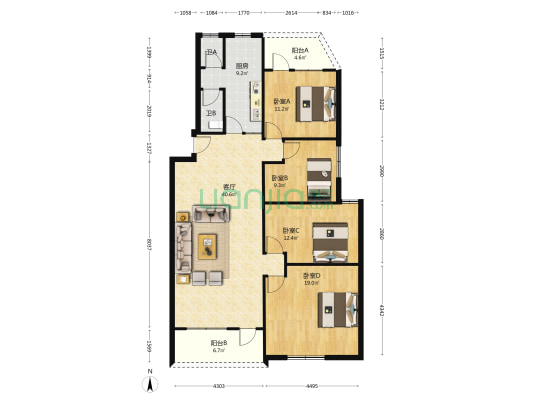 东江工业 4室1厅2卫 127平方