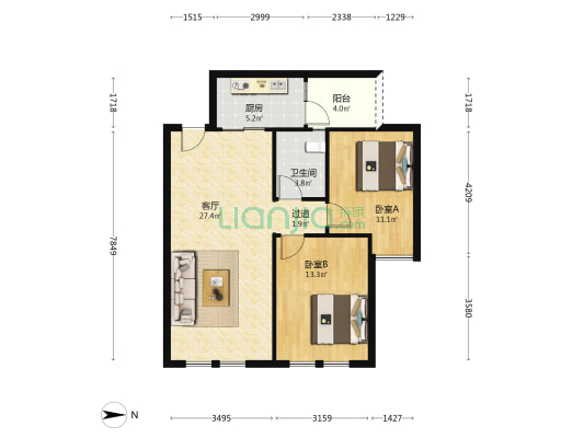 美域 2室1厅1卫 84平方