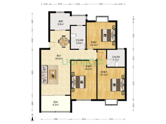 江川公寓 3室1厅2卫 165平方