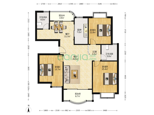 宁泰馨苑 3室2厅2卫 131平方