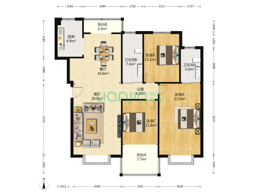 金城逸品A区 3室2厅2卫 140平方