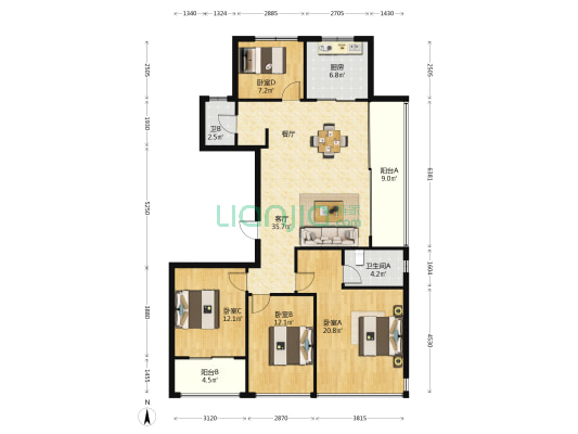 宝业大坂绿园 4室1厅2卫 140平方