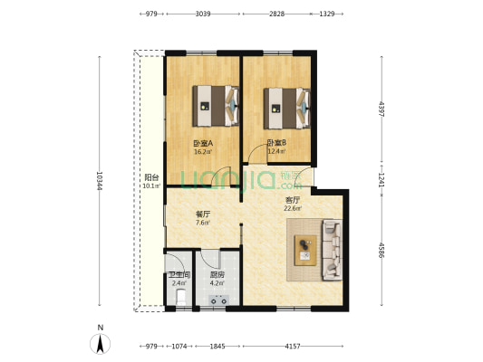 东海小区 2室2厅1卫 78平方