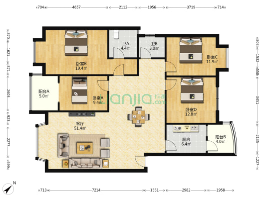 南城美域 4室1厅2卫 146平方