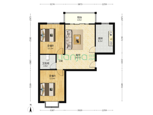 国资委第十四佳园 2室1厅1卫 93平方